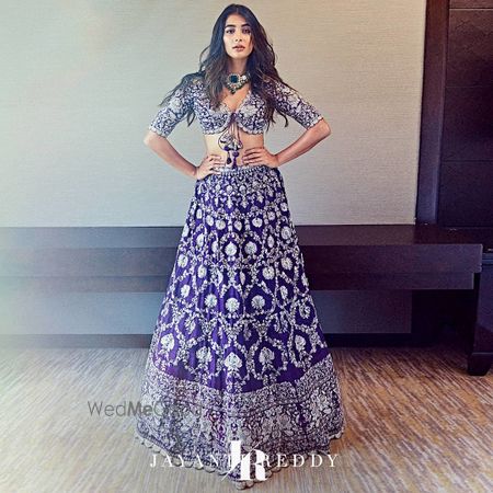 Photo of unique banarasi purple lehenga with tie up blouse