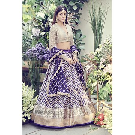 Photo of purple banarasi lehenga for sangeet or reception