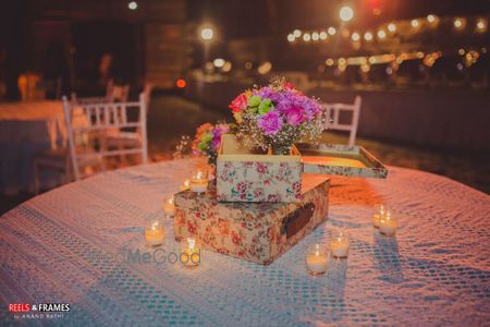 Photo of Flora Print Briefcase with Candles as Table Decor