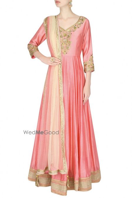 Photo of Pastel Pink Anarkali with Gold Border and Cream Dupatta