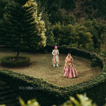 Photo of Wedding day couple shot with a drone