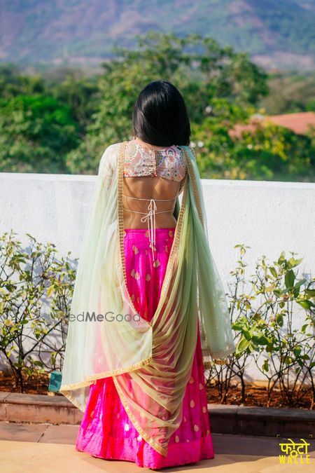 Photo of Floral Blouse and Hot Pink Lehenga