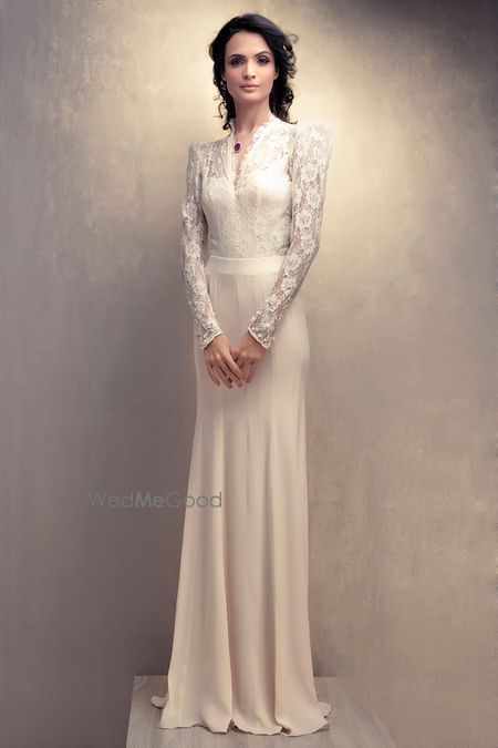 Photo of White Tissue Work Floor Length Gown