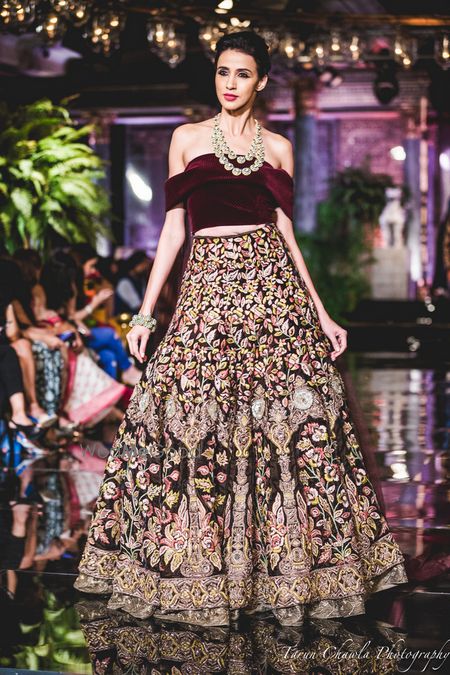 Photo of Brown Lehenga with Embroidery and Thread Work