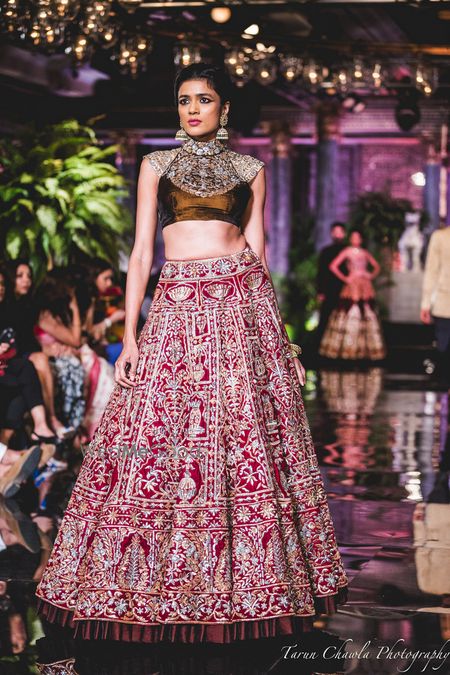 Photo of Maroon Lehenga with Silver Embroidery and Thread Work