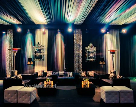 Photo of navy and silver glamorous cocktail theme with lounges