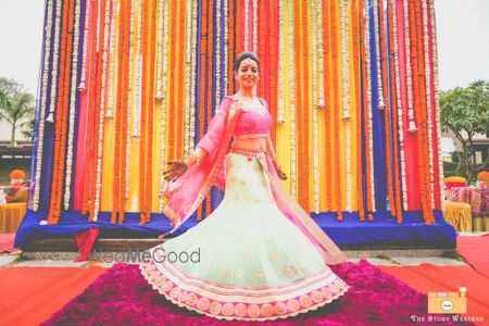 Photo of Bright Pink and White Fish Cut Light Lehenga