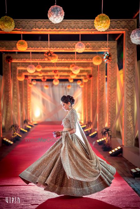 Photo of Monotone Grey Shimmery Lehenga with Sequins and Stones