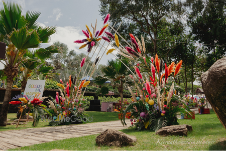 Photo of Entrance decor done with colourful pampas.