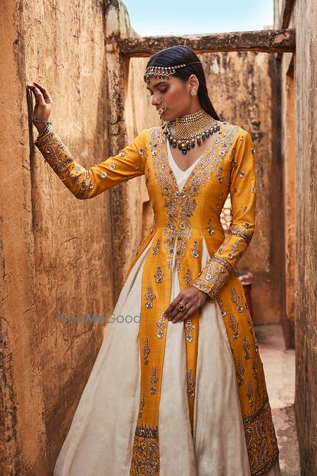 Photo of White Skirt with Mustard Yellow Jacket for Mehendi