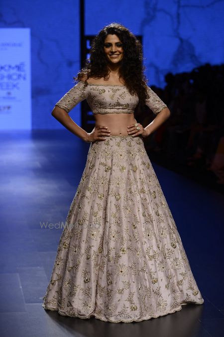 Photo of Light Grey Floral Thread Work Lehenga for Engagement