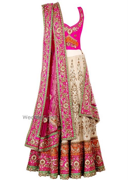 Photo of cream and pink lehenga with border