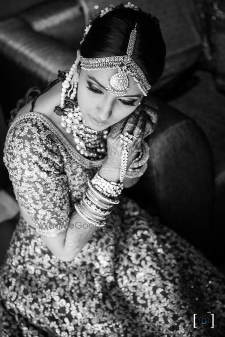 Photo of Black and White Bridal Getting Ready Portrait